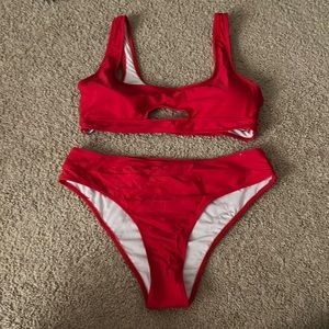 Red bathing suit, Shein, size large, back cut-out, high waisted, NEVER WORN